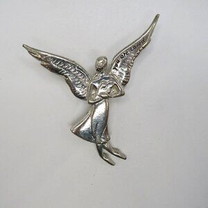 Angel Brooch You Are Loved 2.5" Silver‎ Tone Pin Guardian Heavenly Religious